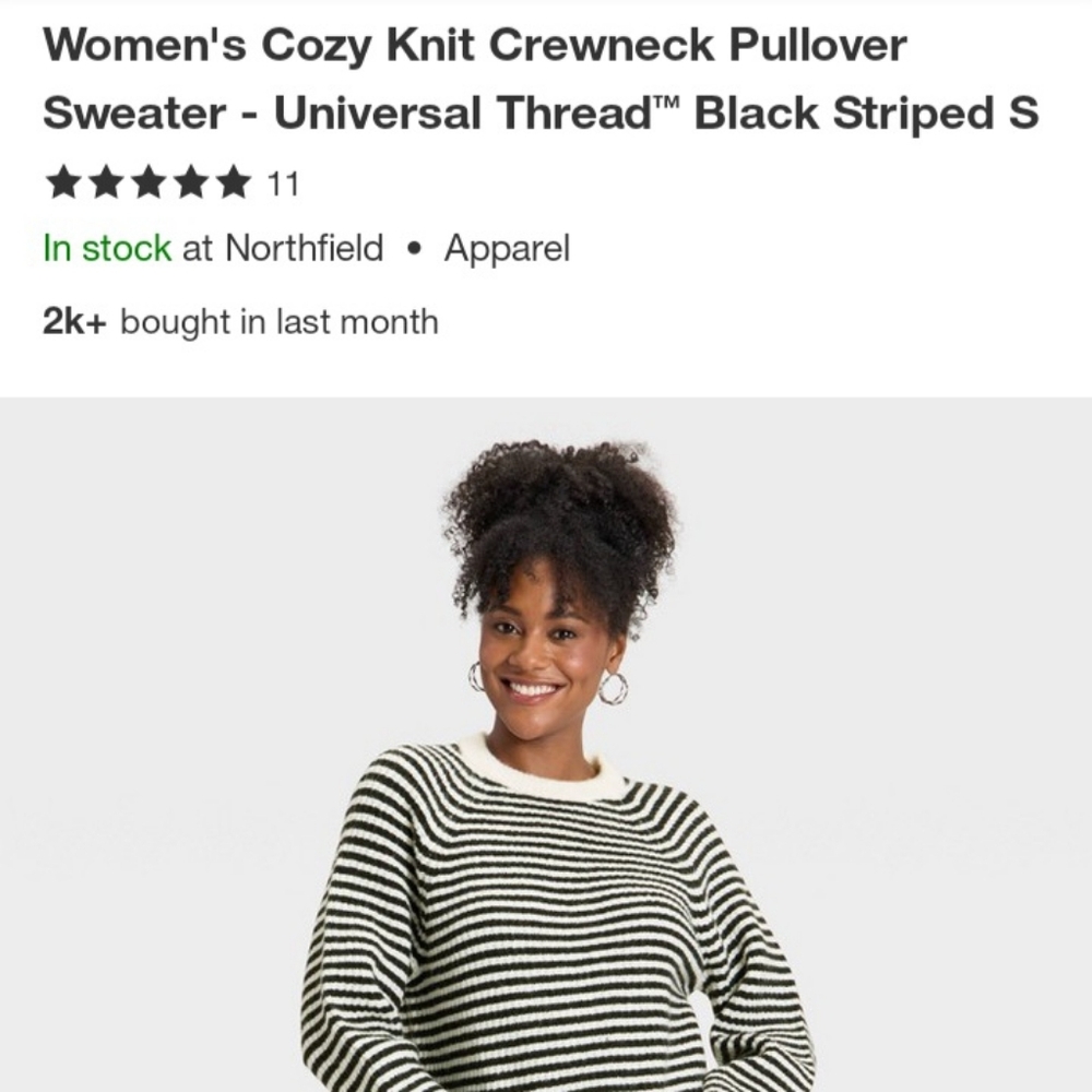 Universal Thread Black and White Striped Crewneck Sweater